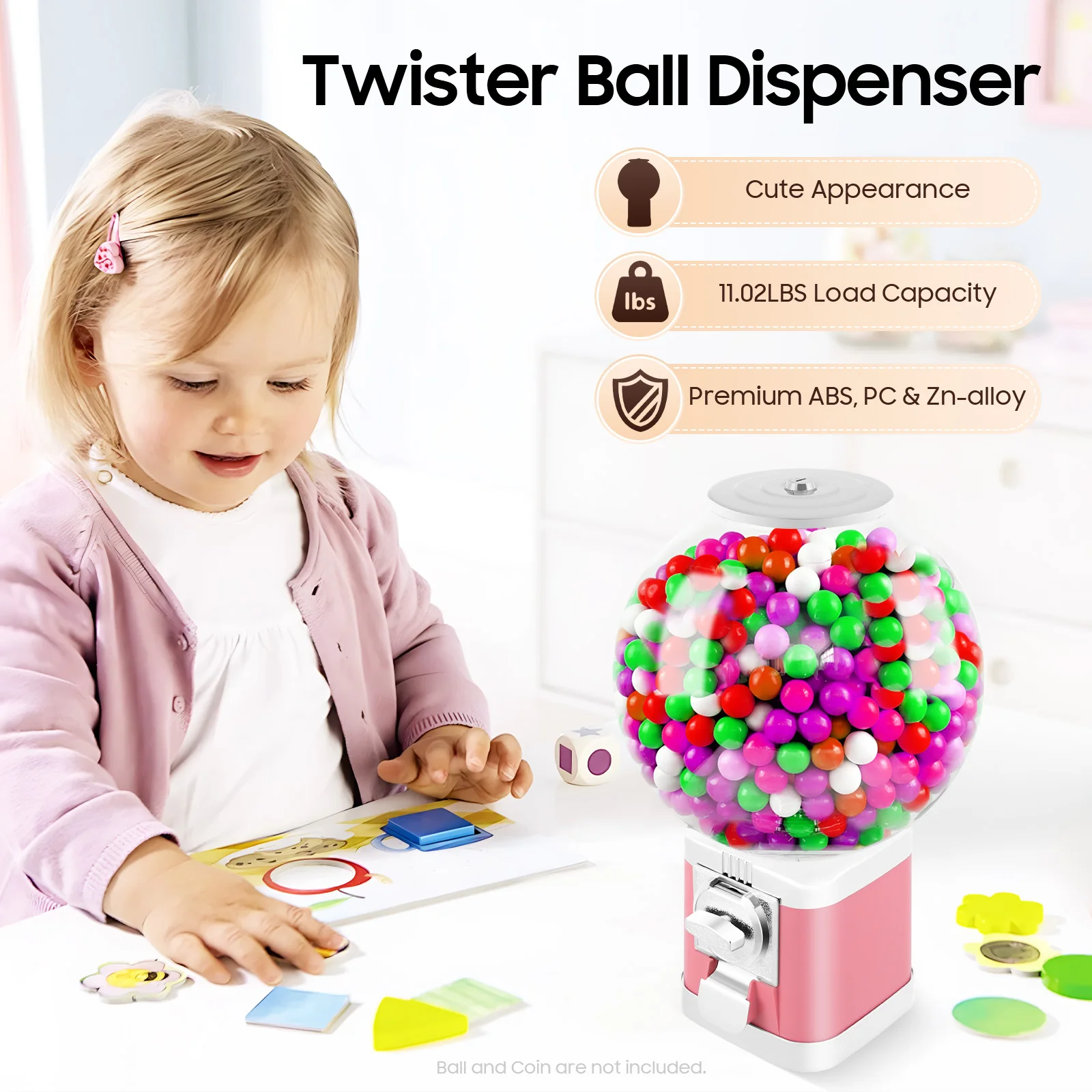 

Twister Ball Vending Machine for 1" Capsule Toys, 500 Capacity Coin-Operated Dispenser for Arcade, Mall, Amusement Park Business