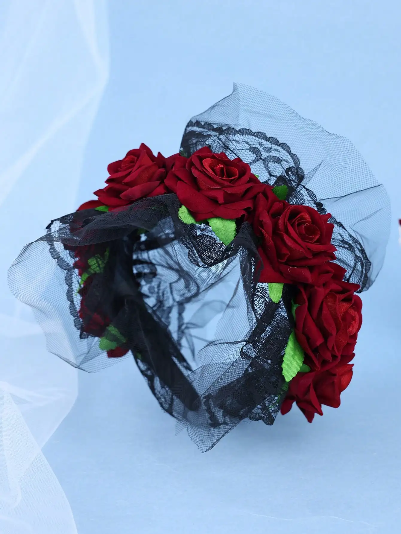 1 Piece of Retro Red Rose Black Lace Wreath Headband, Dark Castle Retro Style Black Wedding Dress Bridal Accessory view 2