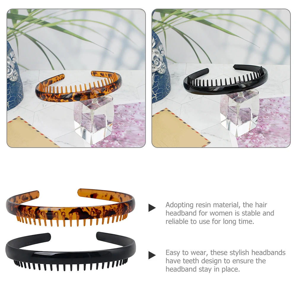 

2Pcs Resin Hairb s Women Wave Teeth Design Non slip Fashion Headb s Daily Workout Accessories Black Deep Brown