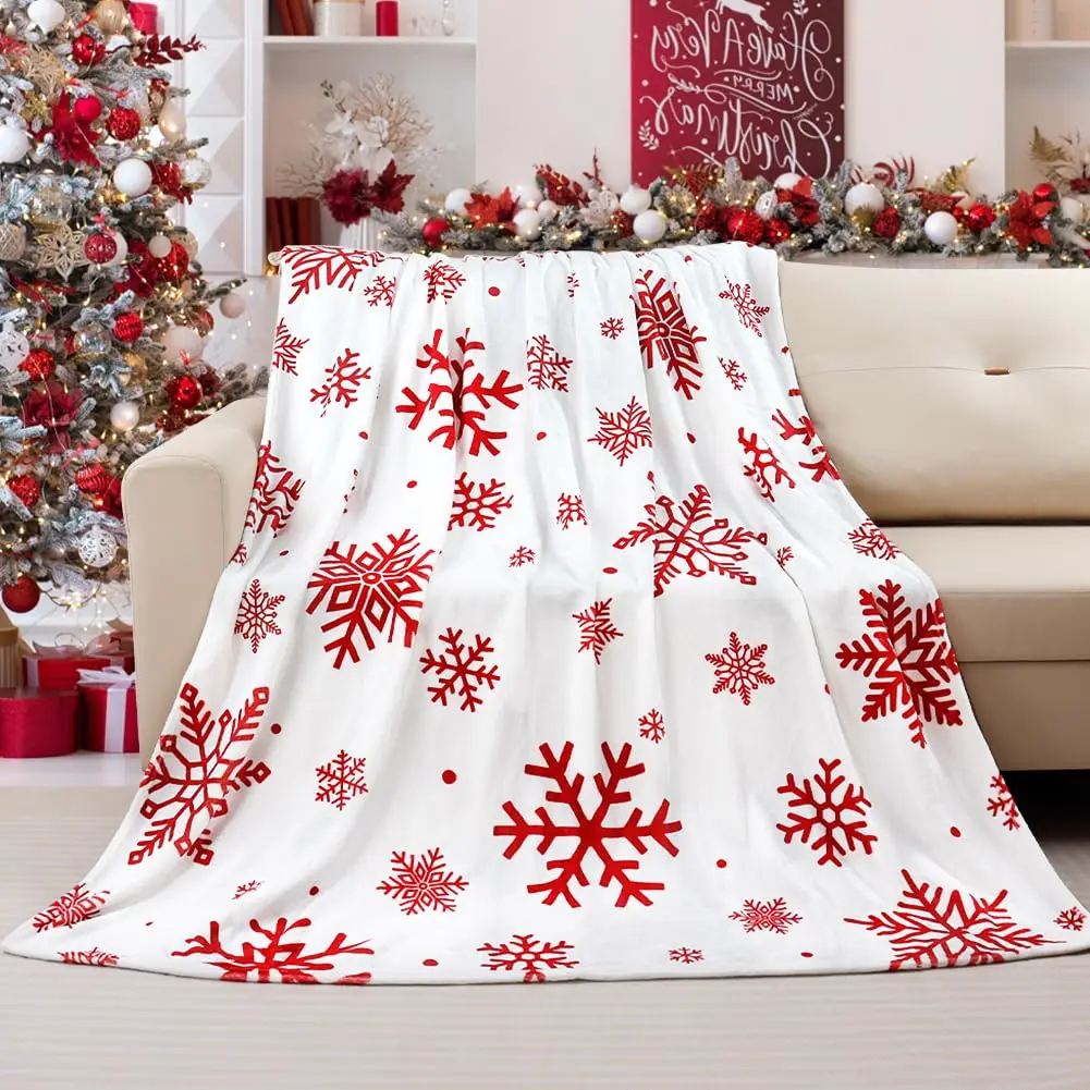 Weihnachts-Überwurfdecke, rote Schneeflocken-Decke, superweiche Flanell-Fleece-Decken, Winter-Plüsch, flauschige warme Bettdecken, Weihnachten