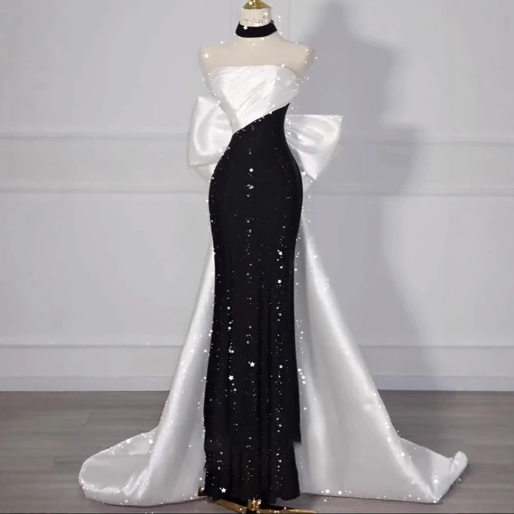 

Black Strapless Evening Gown Women's 2025 New Luxury Patchwork Sequin Ball Gown Waist-Cinched Mermaid Skirt Formal Dresses