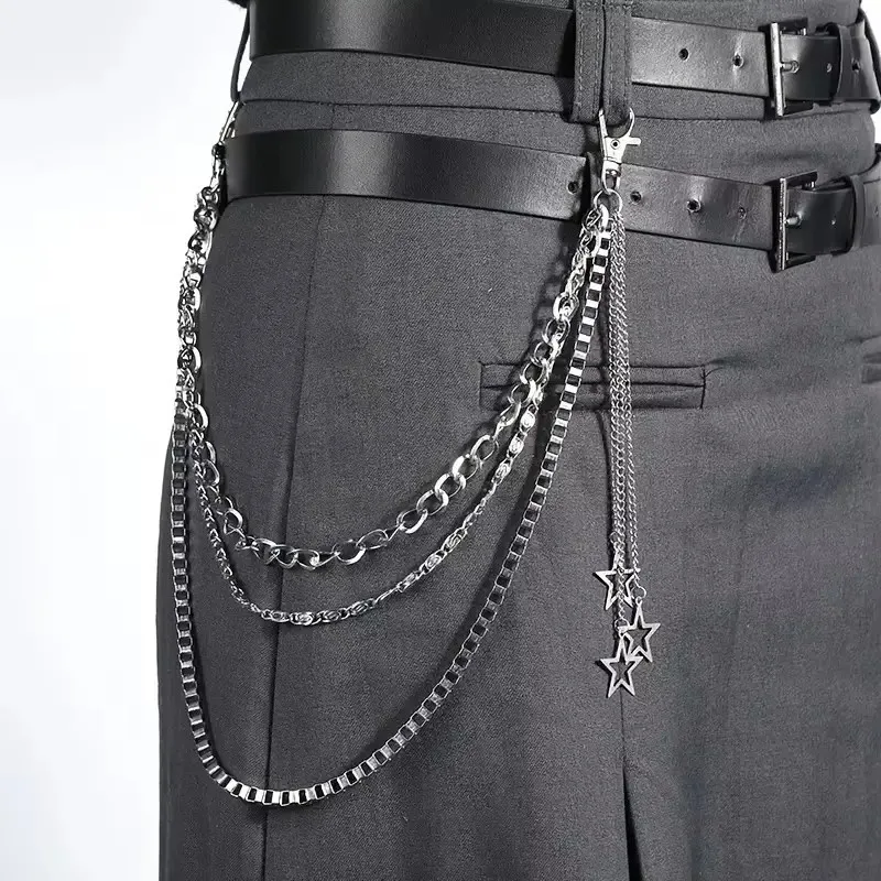 Men Star Charm Y2K Layered Jeans Pant Chain Street Style Hip Hop Decorative Waist Belt Daily Wear Accessory