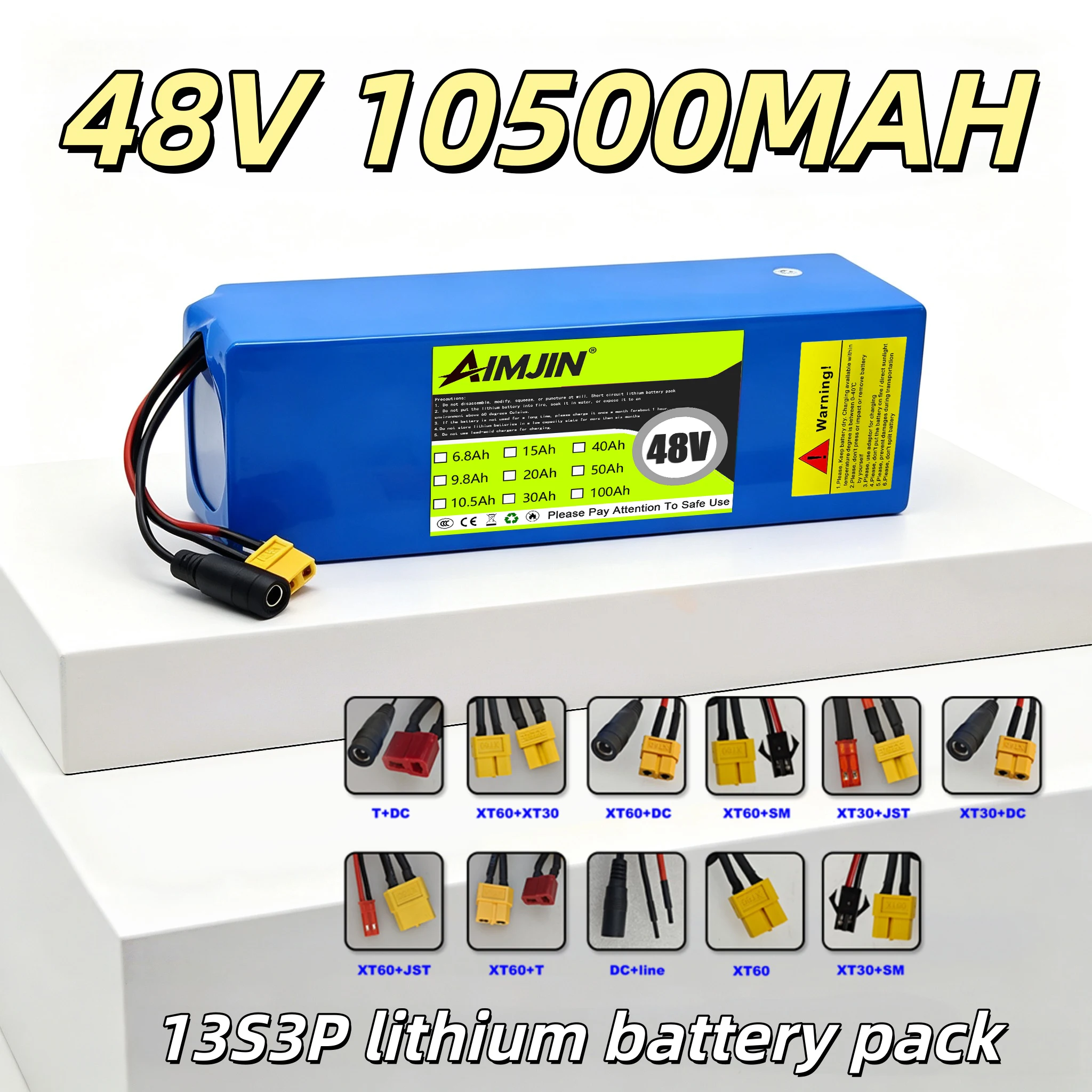1500W high power 48V 10.5Ah 13S3P 18650 battery with integrated BMS, 54.6V rechargeable lithium battery for electric scooter