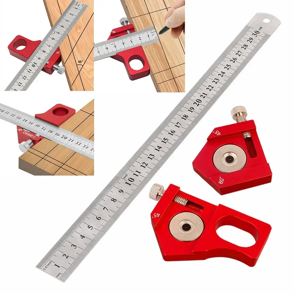 

Steel Ruler Positioning Block 45/60/90 Degree Angle Scriber Line Marking Gauge Woodworking Square Scribe Tools for Ruler Locator