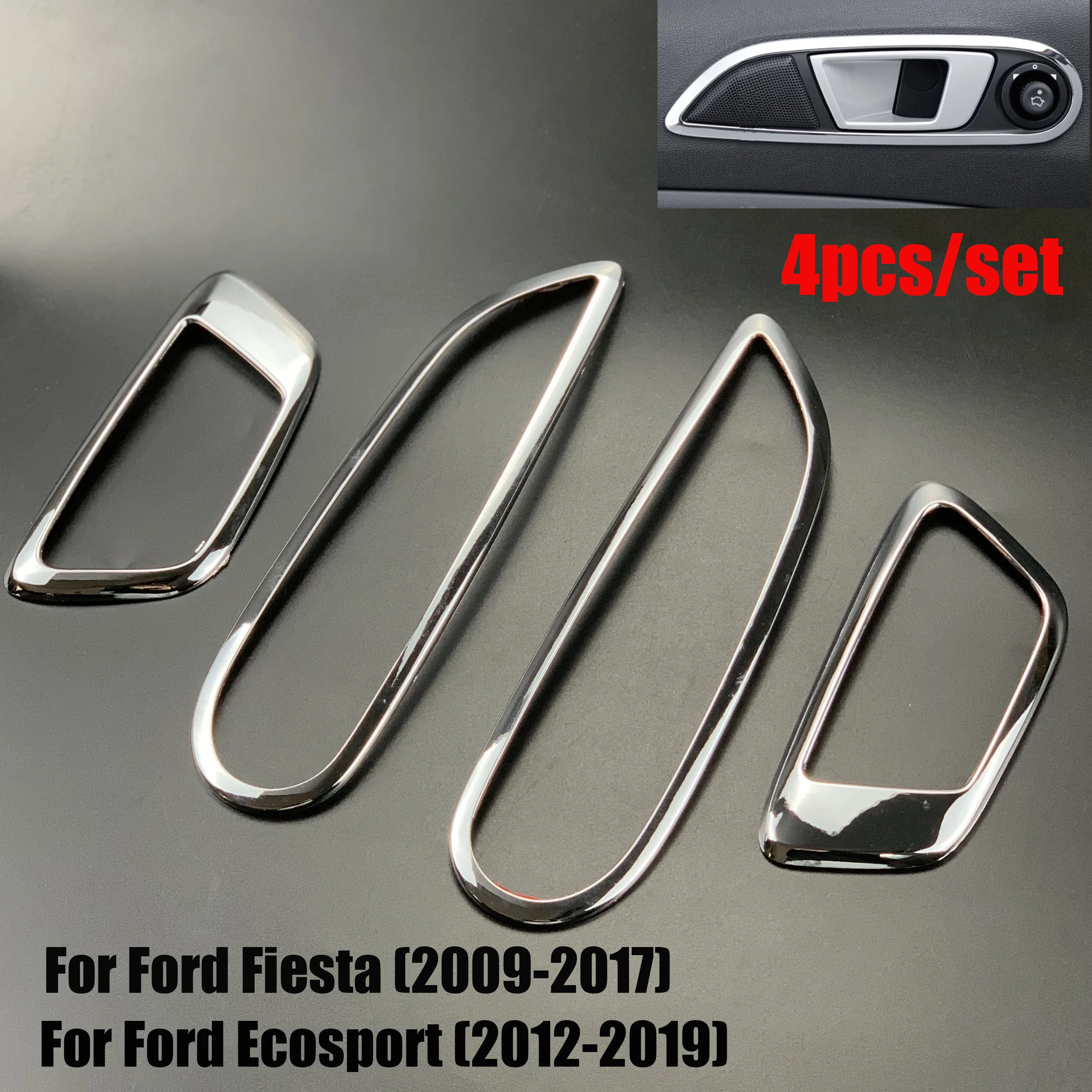 Free shipping For Ford Ecosport Fiesta interior door handle decorative circle ABS Chrome trim decoration ring border stickers