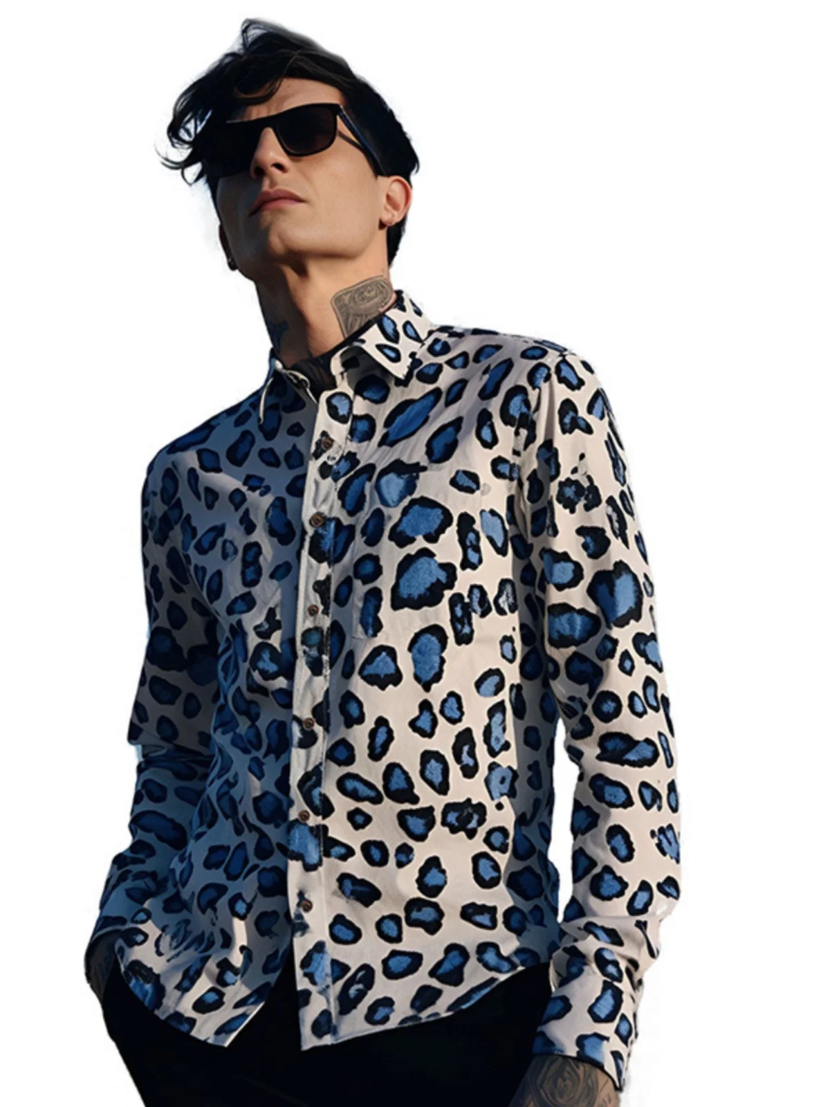 

Retro Leopard Print Long Sve Men's irt Loose Fit European Simple Sle Button Closure Autumn Season Regular Length