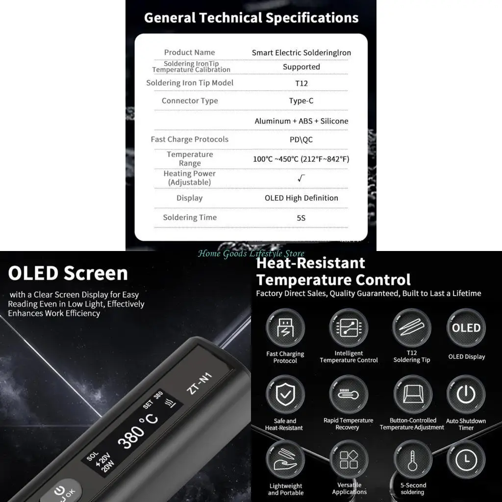 

E74E High Efficiency 96W Soldering Iron Welder with Overheats Protections for Safe and Accurate Electronics Repair Tool
