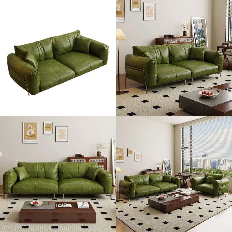 for Vintage Hammer Sofa   Matcha Green Leather Sofa Small Apartment Sofa