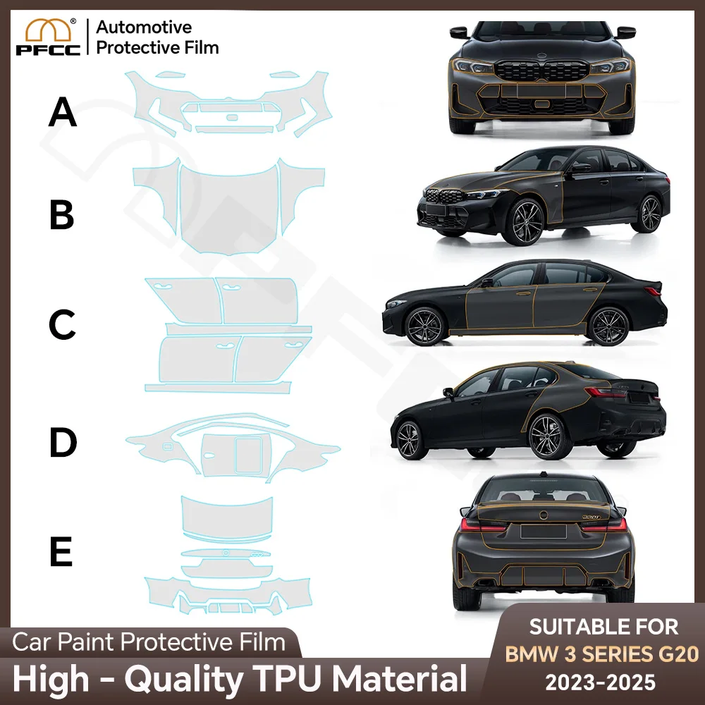 

Предварительно вырезанный PPF кузов автомобиля, прозрачный бюстгальтер, защита от царапин, невидимая, устойчивая для BMW 3 серии G20 2023-2025, 9 мил, защитная пленка для краски из ТПУ