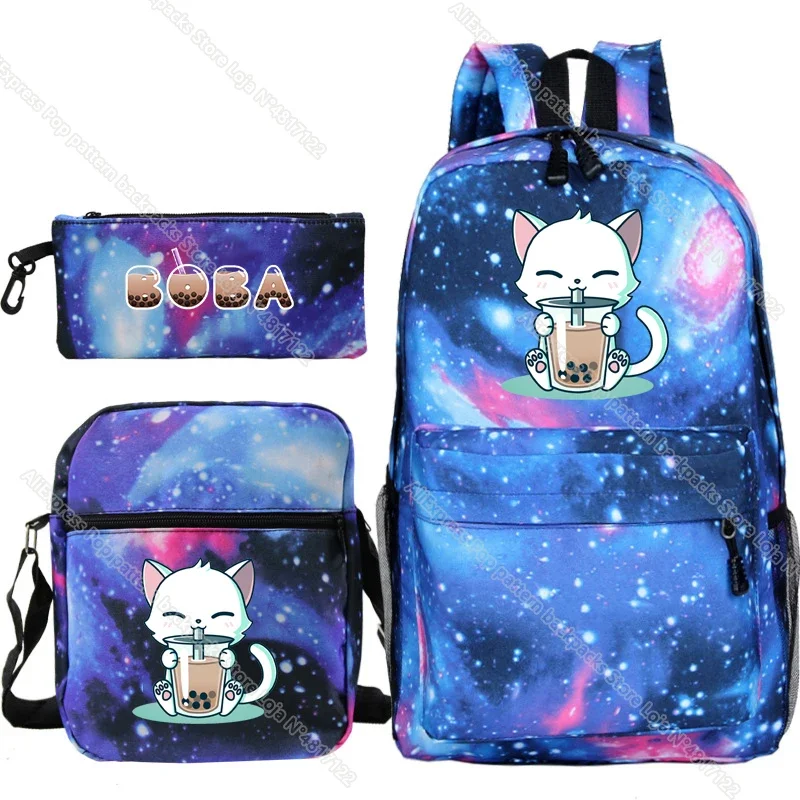 

Boba Tea Backpack Cartoon Animals 3 Pieces/set Girls School Bag Boys Pencil Case Crossbody Bags Women Kids Canvas Knapsack