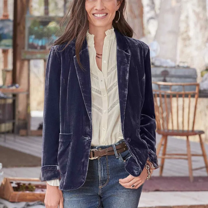 Women's Autumn Winter Top Coat Suit Retro Simple Comfortable Loose Casual Design Fashion Advanced Soft Niche Versatile Skinny