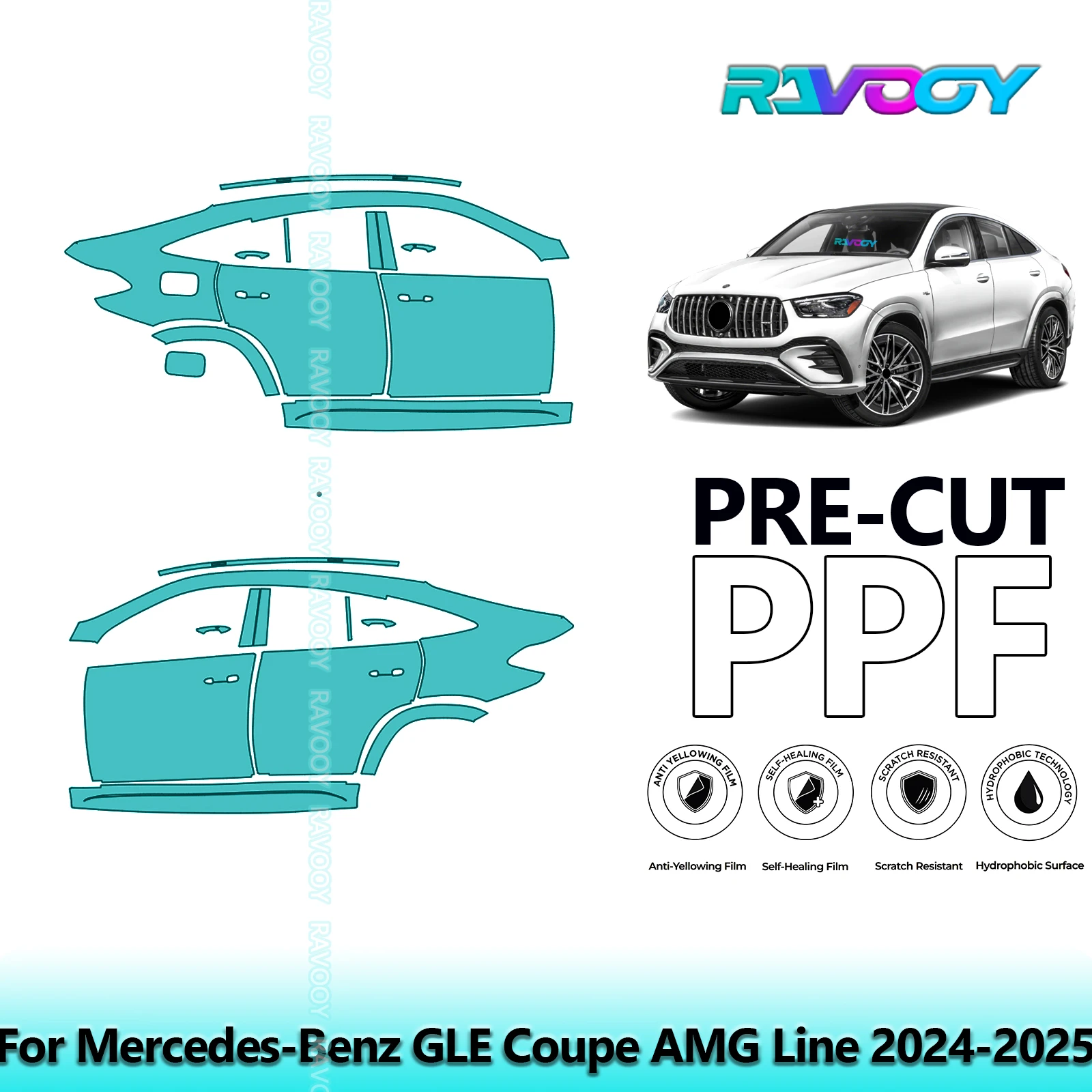 

For Mercedes-Benz GLE Coupe AMG Line 2024-2025 8.5mil Pre-Cut PPF Door & A/B Pillar Kit TPU Paint Protection Film Set