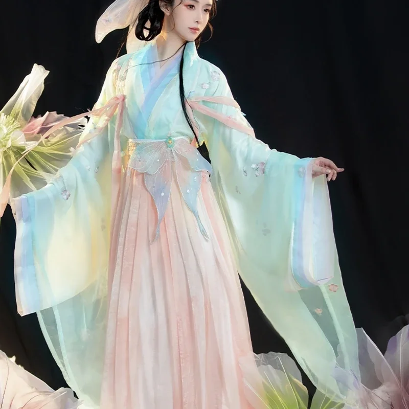 Original Huangyue Hanfu Costume Large Sleeve Northern And Southern Dynasties Cosplay Hanfu Dress Embroidered Waist Women Dress