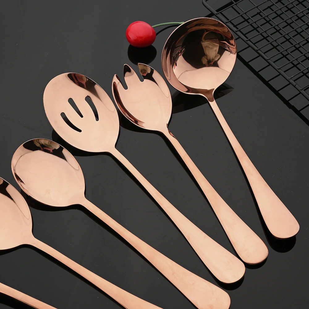 Rose Gold Dinnerware Cutlery Set Stainless Steel Tableware Service Fork Colander Spoon Cake Shovel Kitchen Dinner Flatware Set