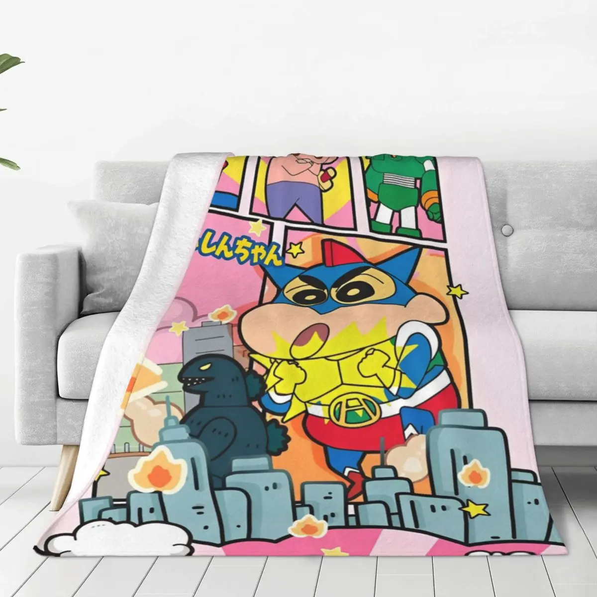 Crayon Shin-chan Cosplay Collage Knitted Blanket Velvet Japanese Anime Lightweight Throw Blanket for Sofa Bedroom Quilt