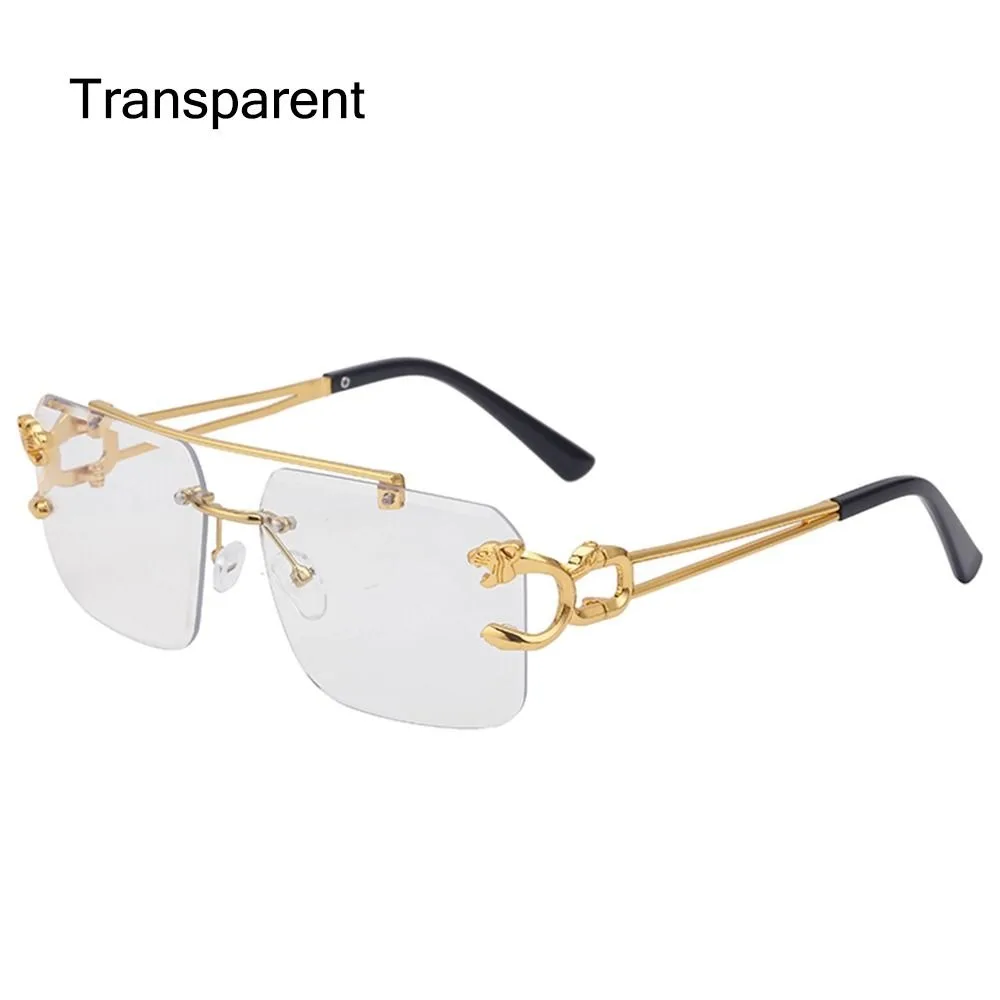 Fashion Rimless Square Double Bridge Sun Glasses Vintage Women Men Sunglasses UV400