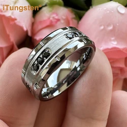 iTungsten 8mm Amazing Combination Jewelry Men Women Cubic Zirconia Inlay Tungsten Carbide Ring Promise Wedding Band Comfort Fit