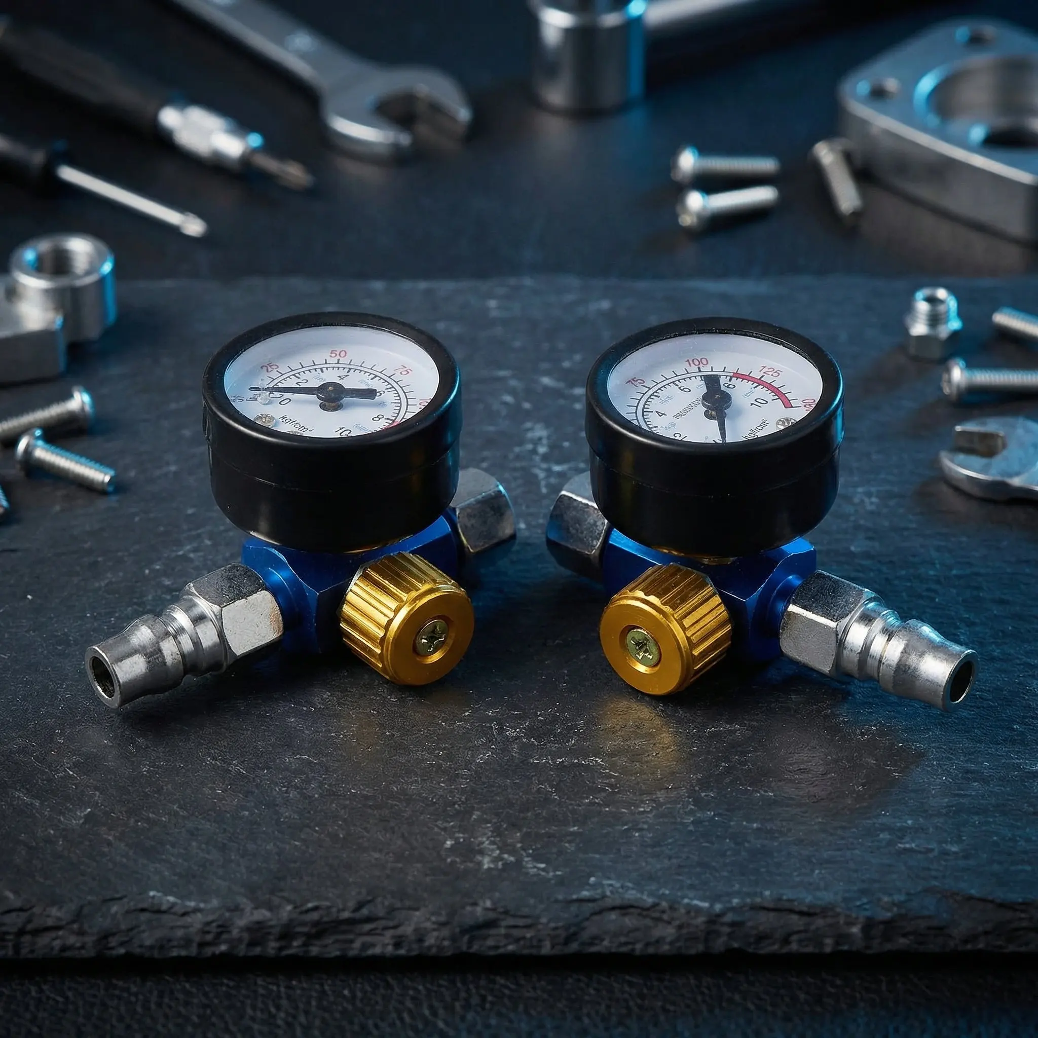 2 Pcs Air Compressor Moisture Filter Oil-water Separator Pressure Control Gauge Regulator