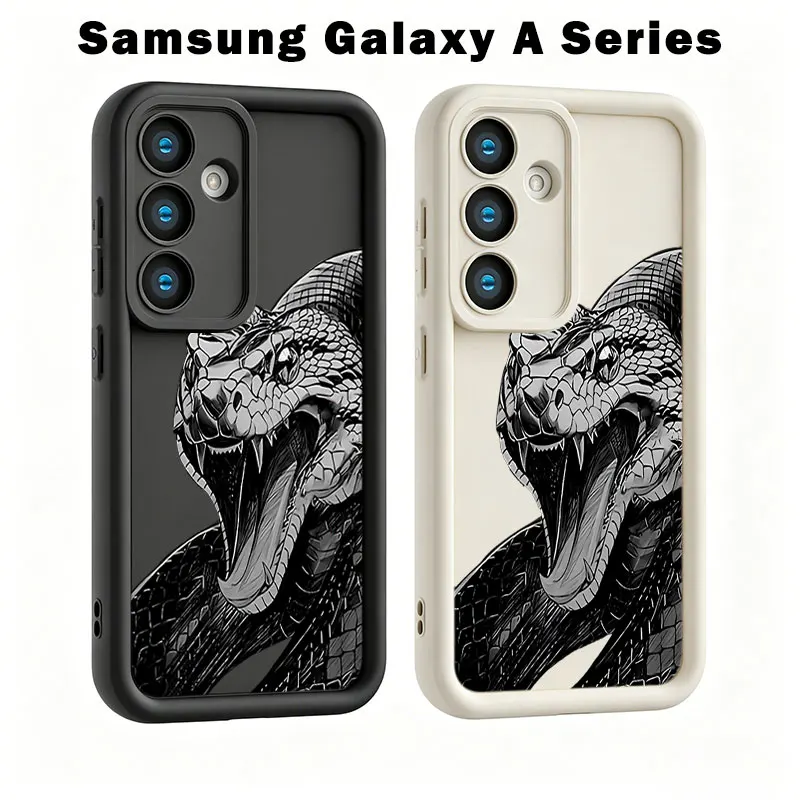 Black and White Cobra Snake Case For Samsung A73 A71 A57 A56 A55 A54 A53 A52 A36 A35 A34 A33 A32 A26 A25 A24 A17 A16 A15 A14 A07