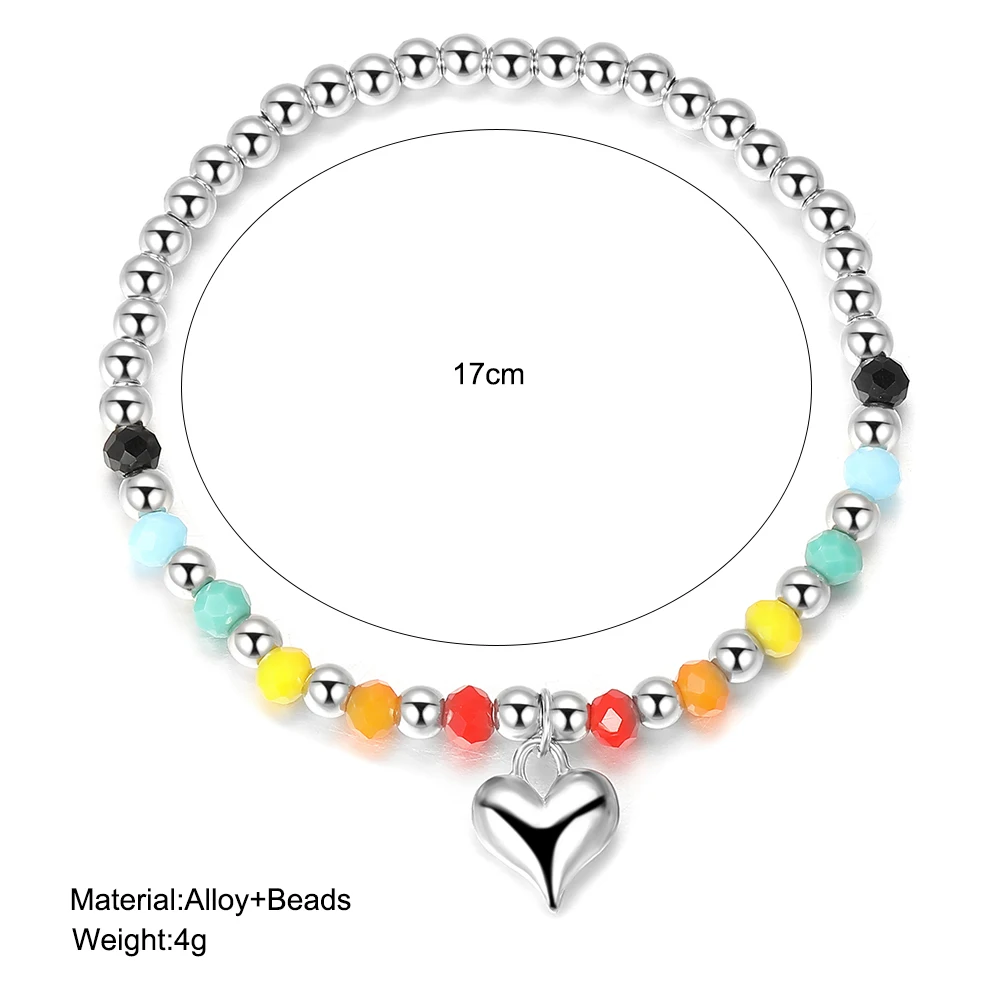 Boho Colorful Beaded Bracelets For Women Girls Cute Rainbow Smile Heart Elastic Chain Bracelet Trendy Jewelry Gifts Accessories