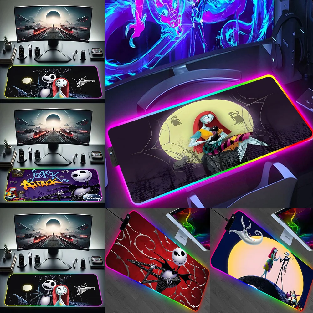 

RGB Pc Gamer Keyboard Pad Mousepad LED The Nightmare Before Christmas Gamin Glowing Mouse Mats Rubber Gaming Computer Mausepad