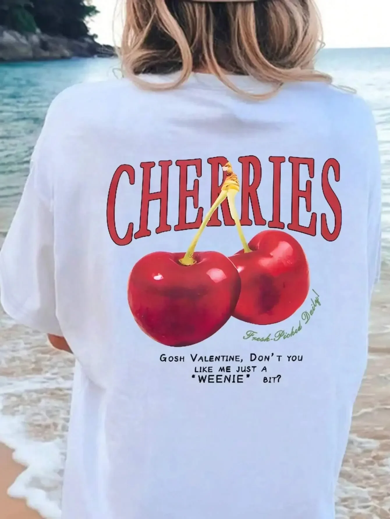 

100% Cotton Women T-shirt Red Cherries Printed Tees Summer Loose Crewneck Tops Street Casual Holiday Short Sleeve Female Clothes