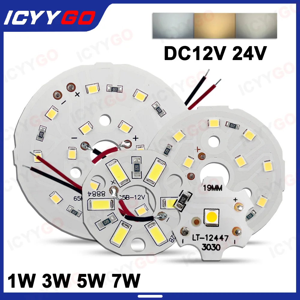 10PCS 1W 3W 5W 7W 9W LED DC12V DC24V SMD5730 2835 Lamp Bead Lamp Board Bulb DIY Round Change Light Source White Warm Light