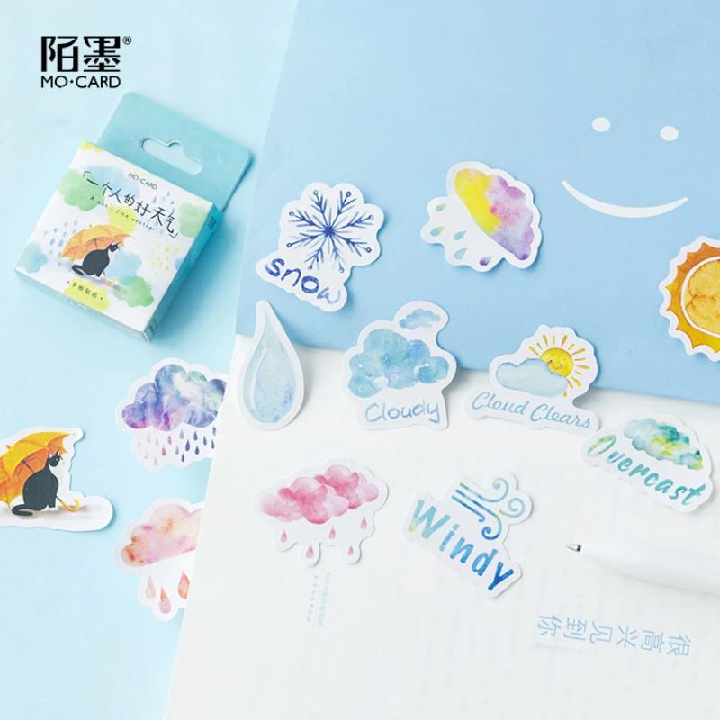 46Pcs Sunny Day Weather Pattern Box Stickers Set for Handmade Photo Album Scrapbooking Art Craft Journal Decor Paper