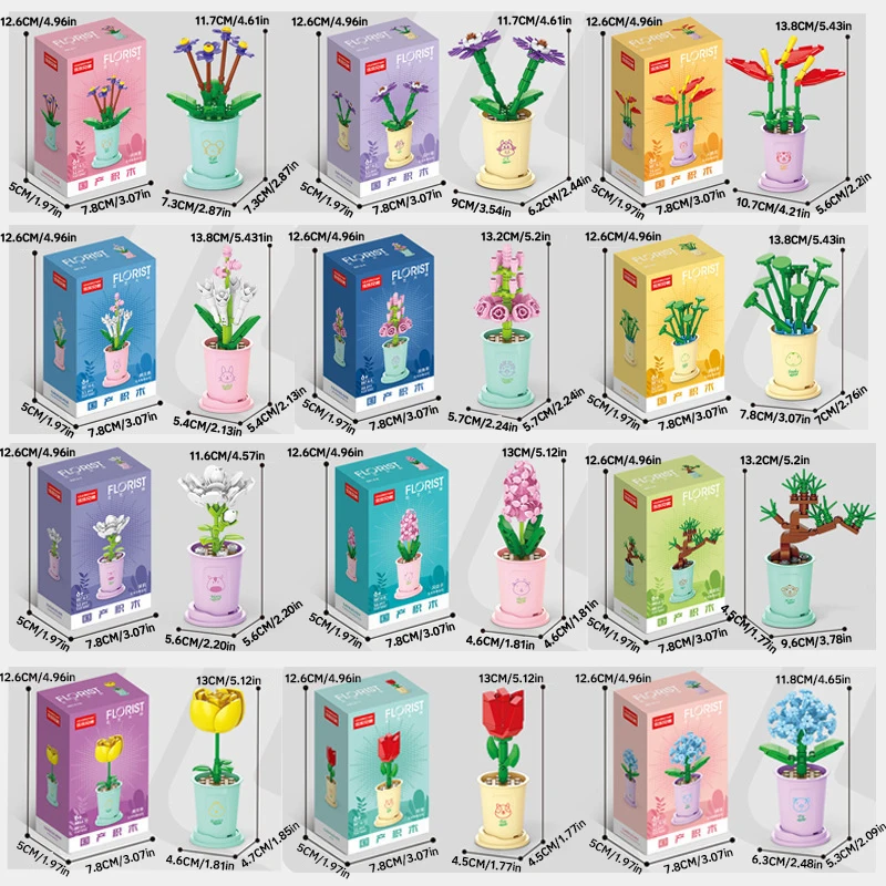 New Flowers Home Decoration Blocks Model Christmas Gift For Children Bouquet Diy Rose Assembled Bricks Set