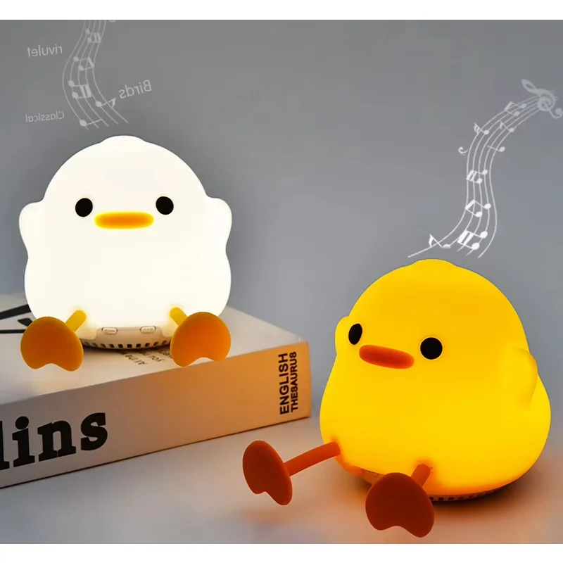 Duck Shaped Silicone Night Light Tap Sensor LED Lamp Baby White Noise Speaker Bedside Bedroom Decor Lamp