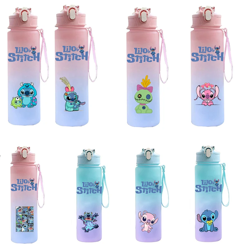 

750ml Disney Lilo & Stitch Water Cup Anime Portable Children Cute Plastic Cartoon Outdoor Sport Large Capacity Water Bottle Gift