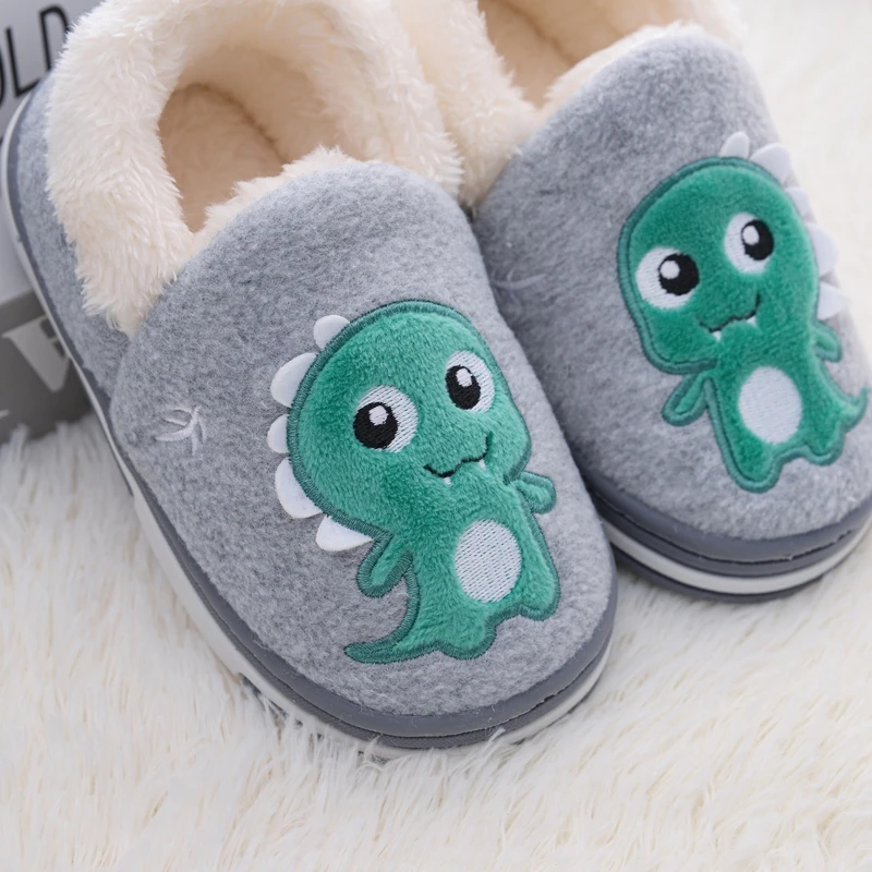 Fashion Toddler Boy Slippers Winter Warm Shoes Casual Home Gear Baby Items Anti-slip Sole Loafers Cartoon Dinosaur Kids Footwear