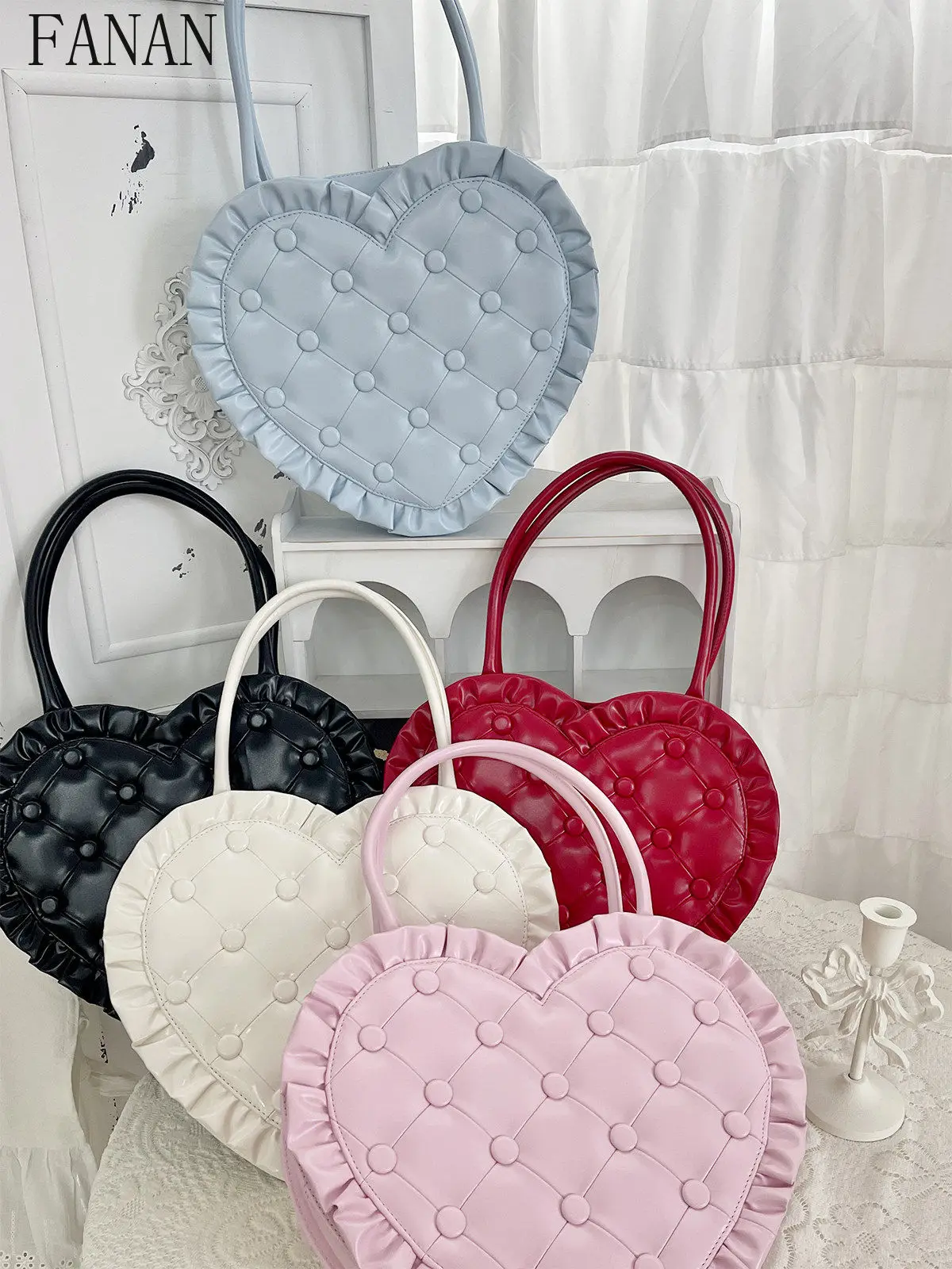 Women's Handbags Heart Pillow Original Lolita Style Vintage Lace Handbag Sweet and Cute Shoulder Bag Heart Top-Handle Bags view 2