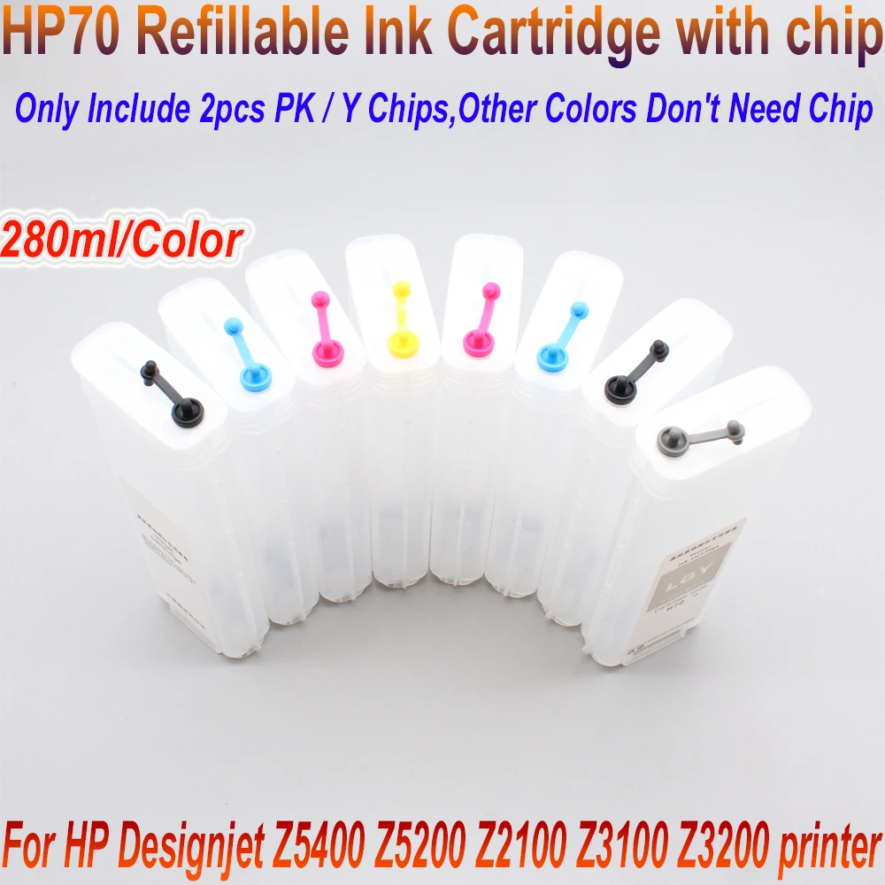 

8Colors HP70 Refill Ink Cartridge With Auto Reset Chip For HP Designjet Z2100 Z5200 Inkjet Plotter 130ml 280ml permanent chip