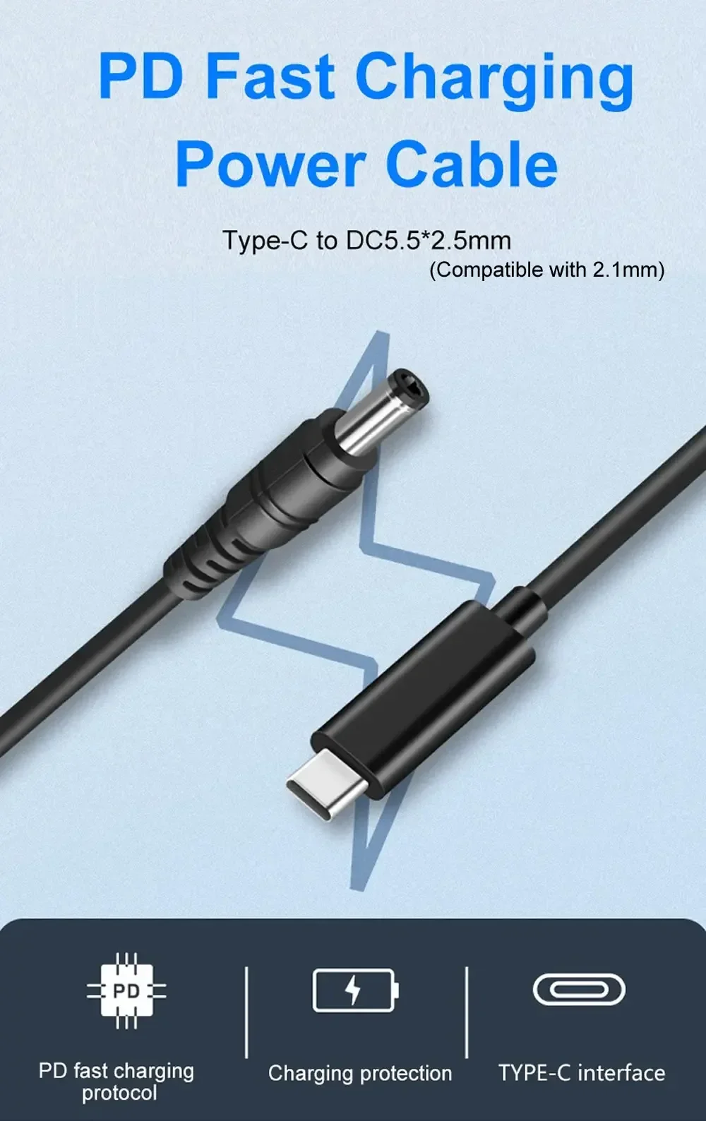 Neue 2 Dual DC zu Typ C USB C PD 12 V 3A 5,5x2,1mm 2,5 Netzteil Kabel für Wireless Router LED Streifen Lautsprecher CCTV Kamera – Detail 2