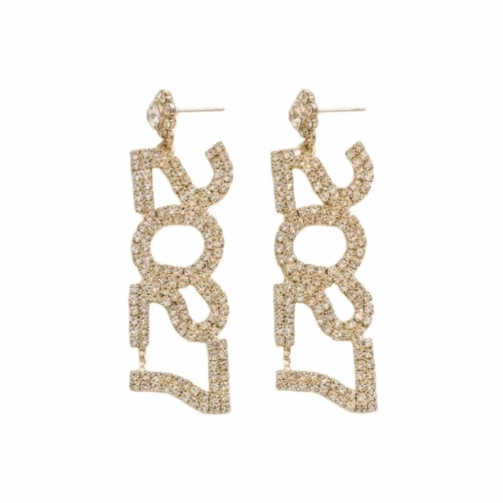 Trendy Elegant 2027 Digital Earrings Rhinestone Fashion Happy New Year Earrings Shiny Long Drop Stud Earrings Birthday