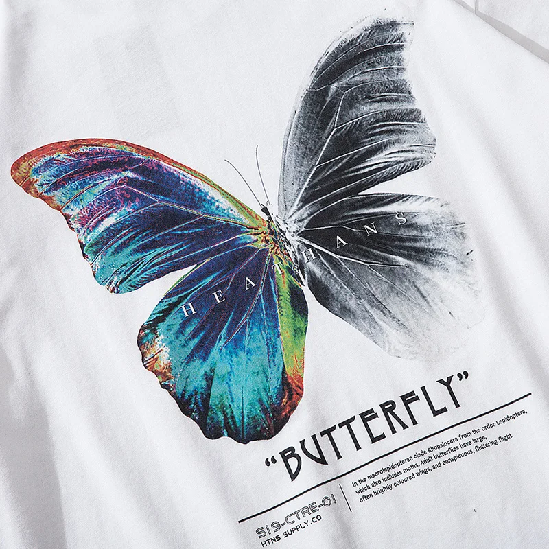 Hip Hop Oversize T Shirt Men  Streetwear Harajuku Color Butterfly Tshirt Short Sleeve Cotton Loose HipHop T-Shirt Plus Size