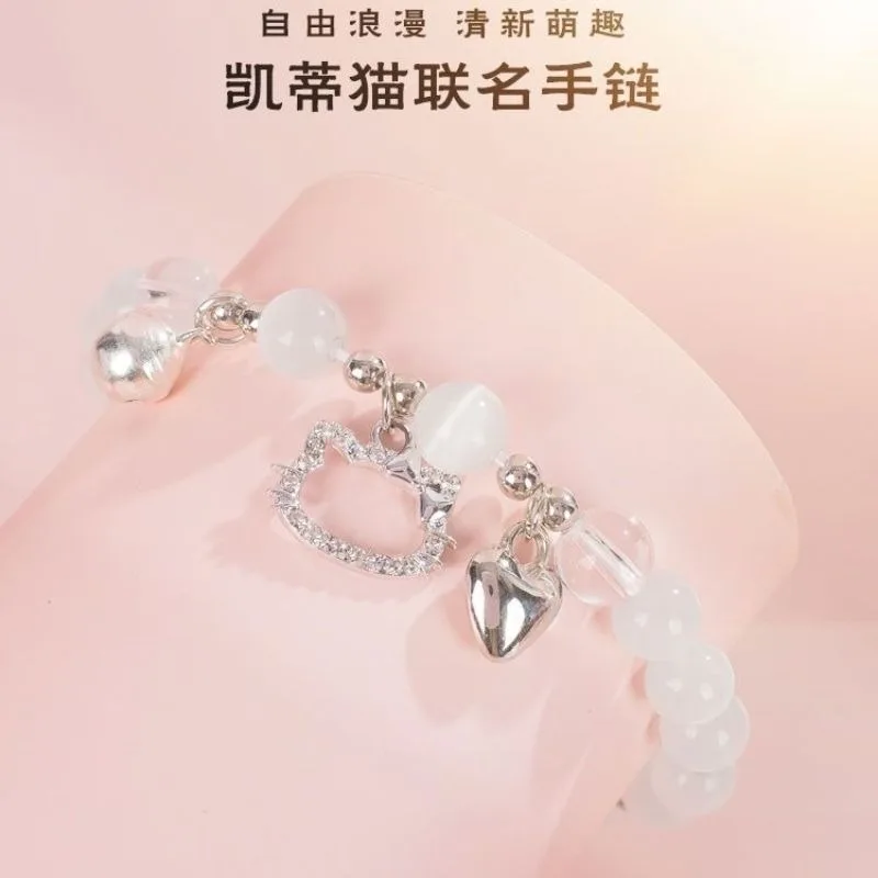 Sanrio Anime Hello Kitty Kawaii jewelly Beaded Crystal Bracelet Pendant Sweet fashion Ornament Birthday Gifts Jewelry for Girls