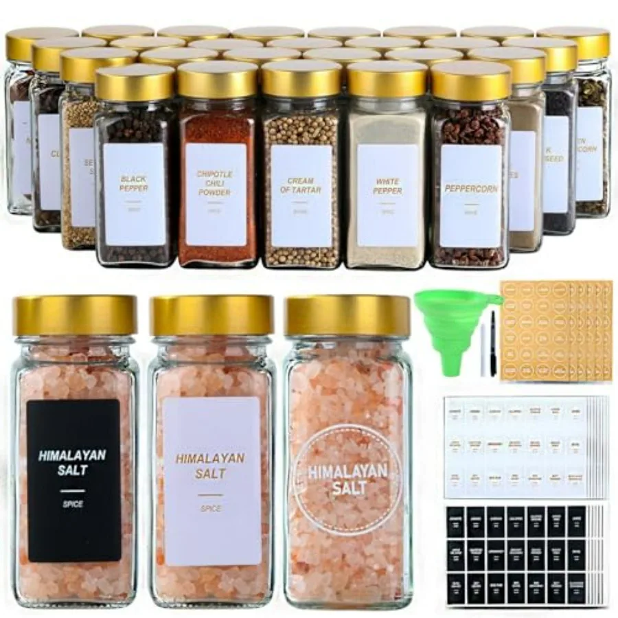 

Glass Spice Jars with Label 36 Pcs Spice Jars with Shaker Lids4 oz Gold Spice Seasoning Jars Bottles Containers Set for Spice R