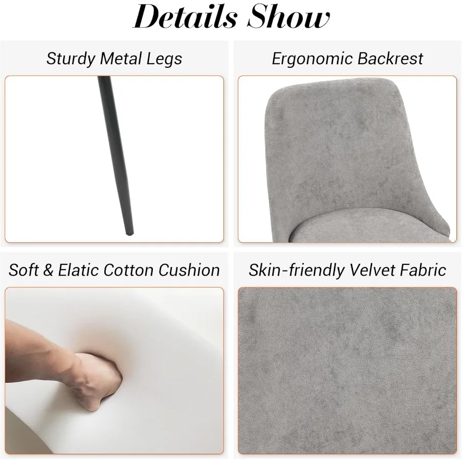 مجموعة كراسي تناول الطعام المخملية الحديثة مكونة من 4 كراسي جانبية مريحة للمطبخ مع وسائد سميكة وكراسي غرفة الطعام المنجدة مع م قوي #5