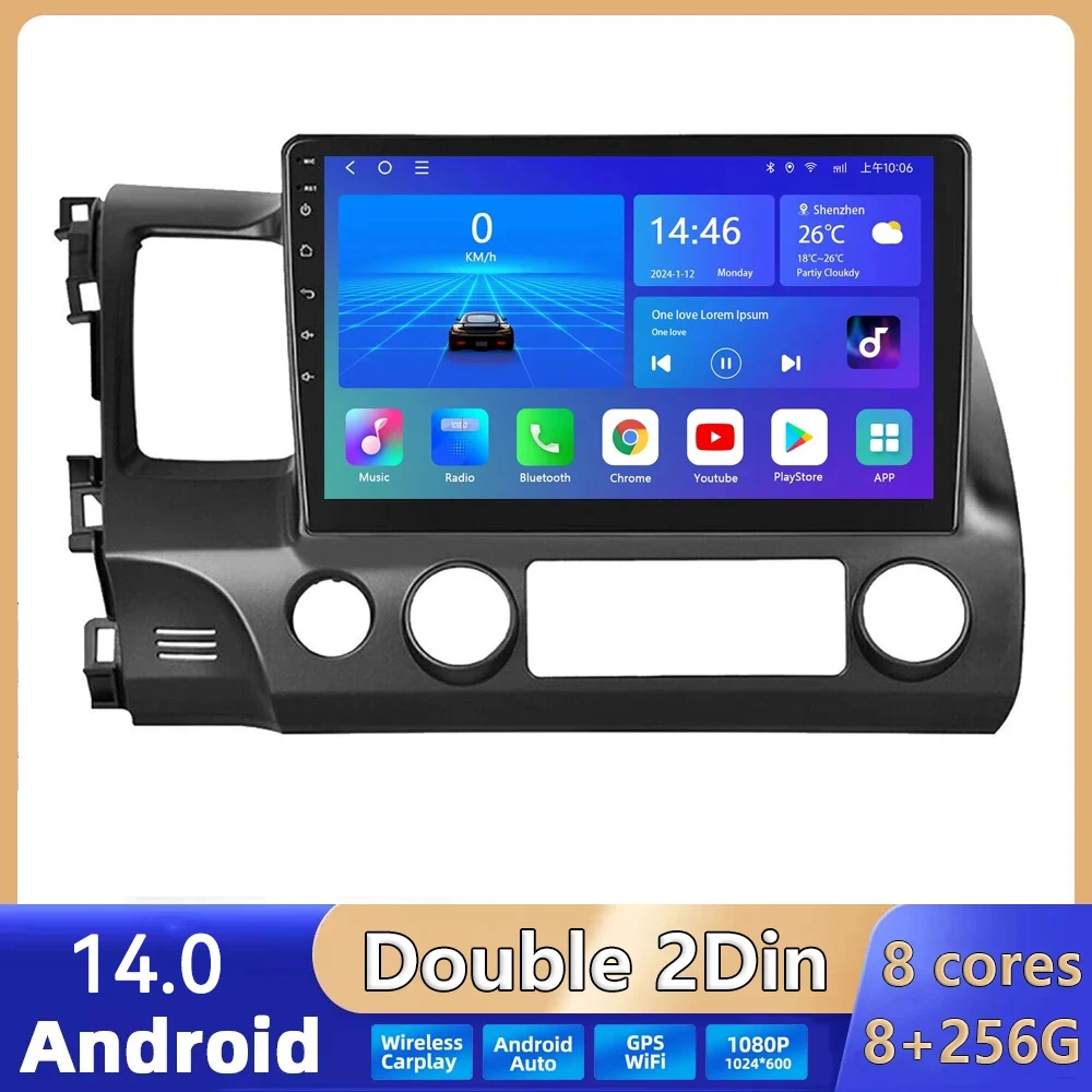 

10"INCH Android 14 Car Stereo Radio For Honda Civic 8 2005 -2010 2011 2012 Multimedia Video Player BT Navigation GPS 2Din no DVD