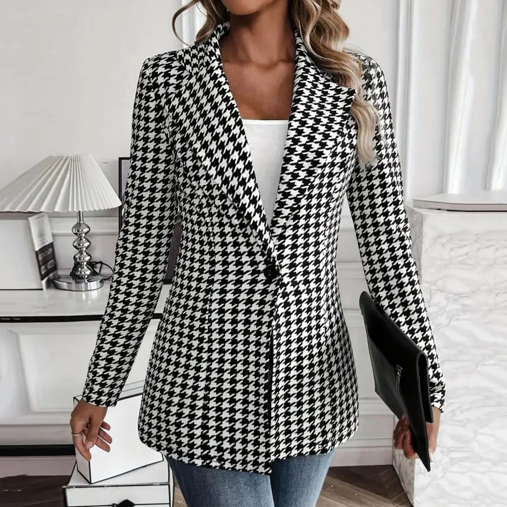 Manteau imbibé à carreaux pour femme, veste imbibée, revers cranté, bouton unique pour carillon