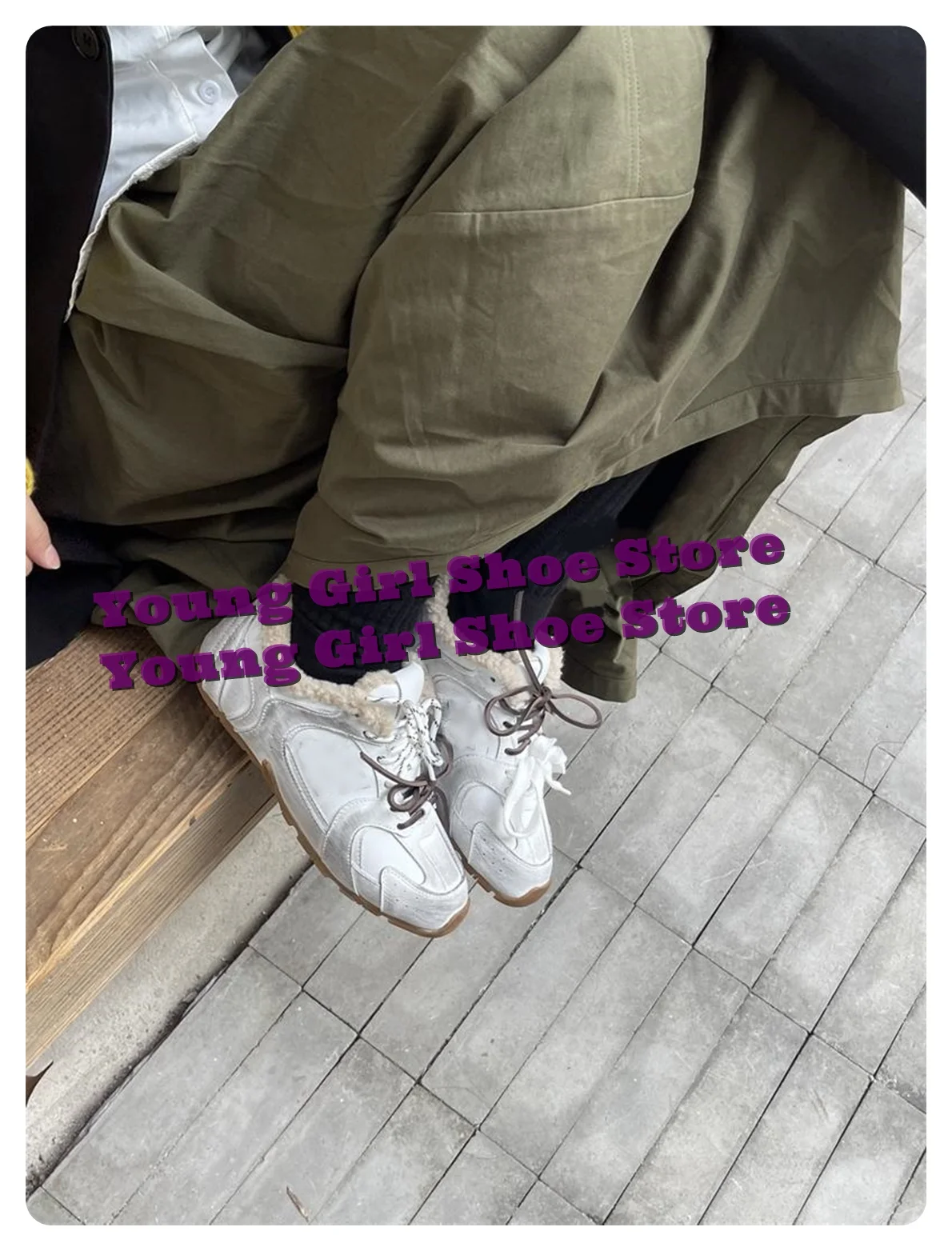 Flat Lace-up Canvas Shoes Sneakers Fur Warm Winter Height Increasing Thick Surface Roughening Casual Fashion Street Women Dress