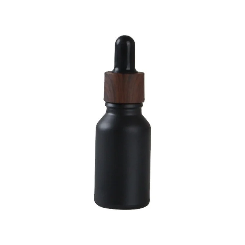Matte Black Glass Dropper Bottle Wood Grain Cap Empty Essential Oil Storage Cosmetic Container Refillable Vial 20ml 30ml 50ml