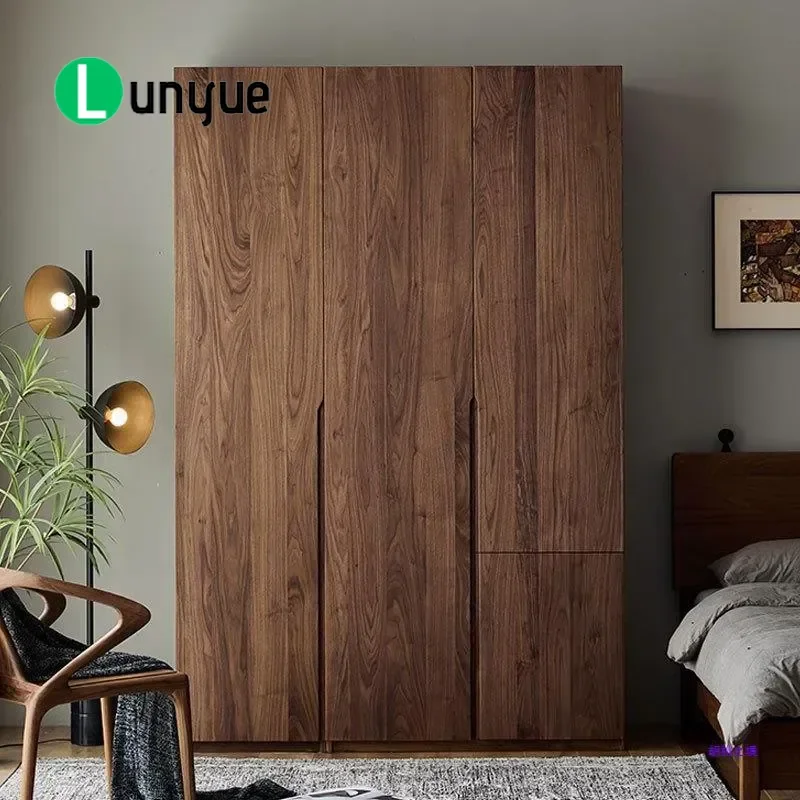North American Black Walnut Solid Wood Wardrobe Nordic Simple Floor to Ceiling Bedroom Storage Furniture Large Capacity