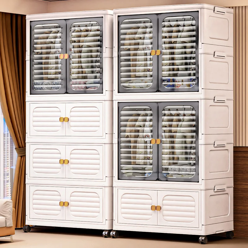 Foldable Cabinet,2-5 Tier, Multi-Combo,Rolling Mobile with Wheels,Heavy-Duty, Large Capacity,Bedroom/Living Room/Kitchen Storage