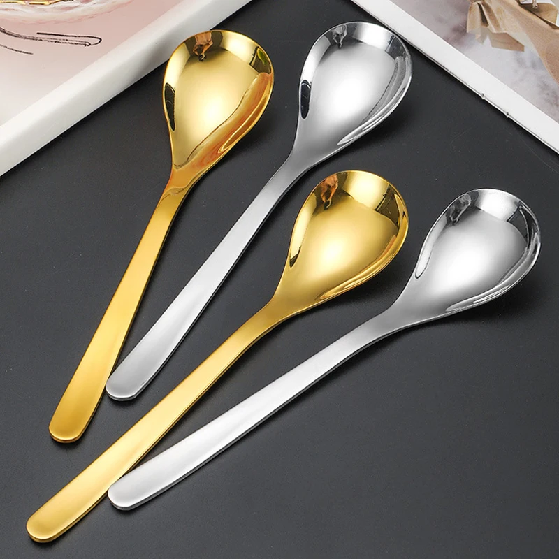 Oukeai 4Pcs Stainless Steel Long-Handled Soup Spoon Thickeneded Table Spoon Spoon for Eating and Drinking Soup