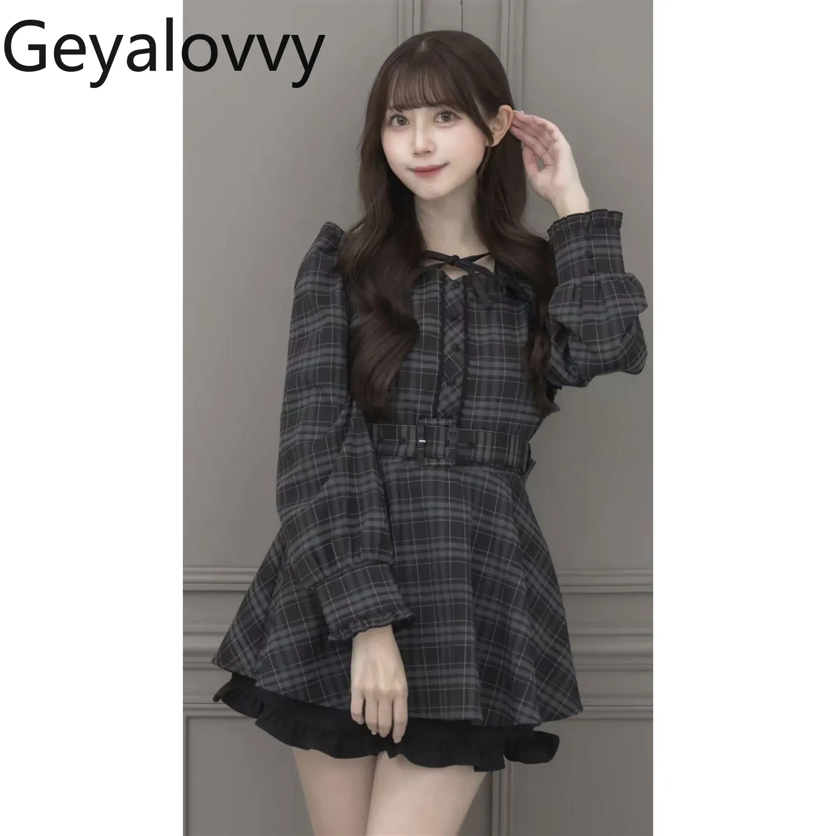 ชุดเซ็ตเสื้อแขนยาวผูกโบว์แบบญี่ปุ่น + กระโปรง แฟชั่นลำลอง สไตล์หรูหรา ชุดสองชิ้นสำหรับผู้หญิง ฤดูใบไม้ผลิ ฤดูใบไม้ร่วง