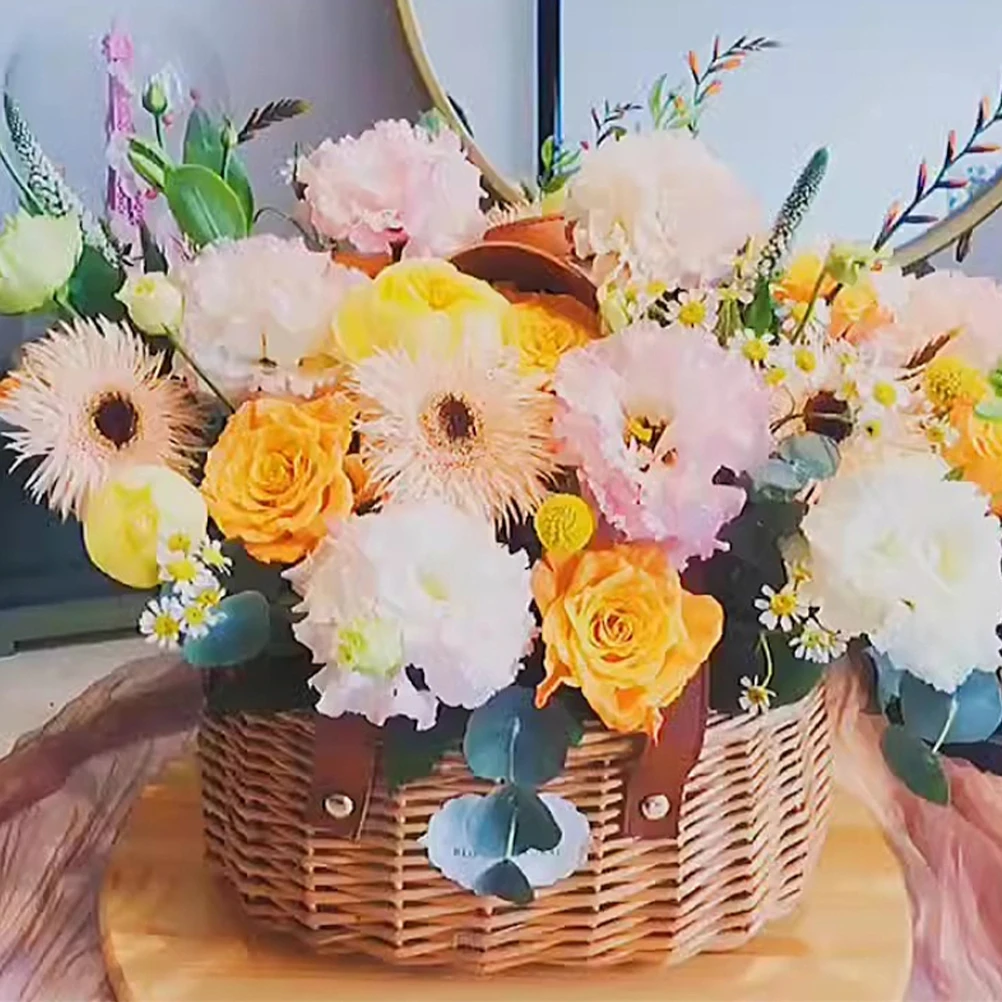 

Vintage Wicker Flower Basket Portable Storage Basket With Handle Decorative Home Organizer Large Capacity Cloth Lined Multi