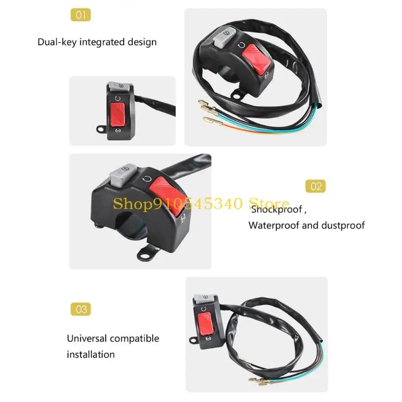 U2JA Motorcycle Engine Start Stop Handlebar Control, Button Texture, Wire Harness and 22mm Clamp Fit for Replacement Service